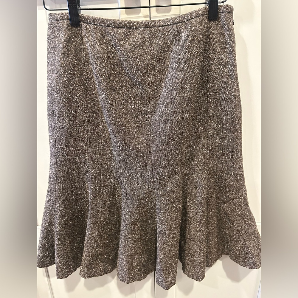 Loft brown flare tweed skirt. Silk wool blend
